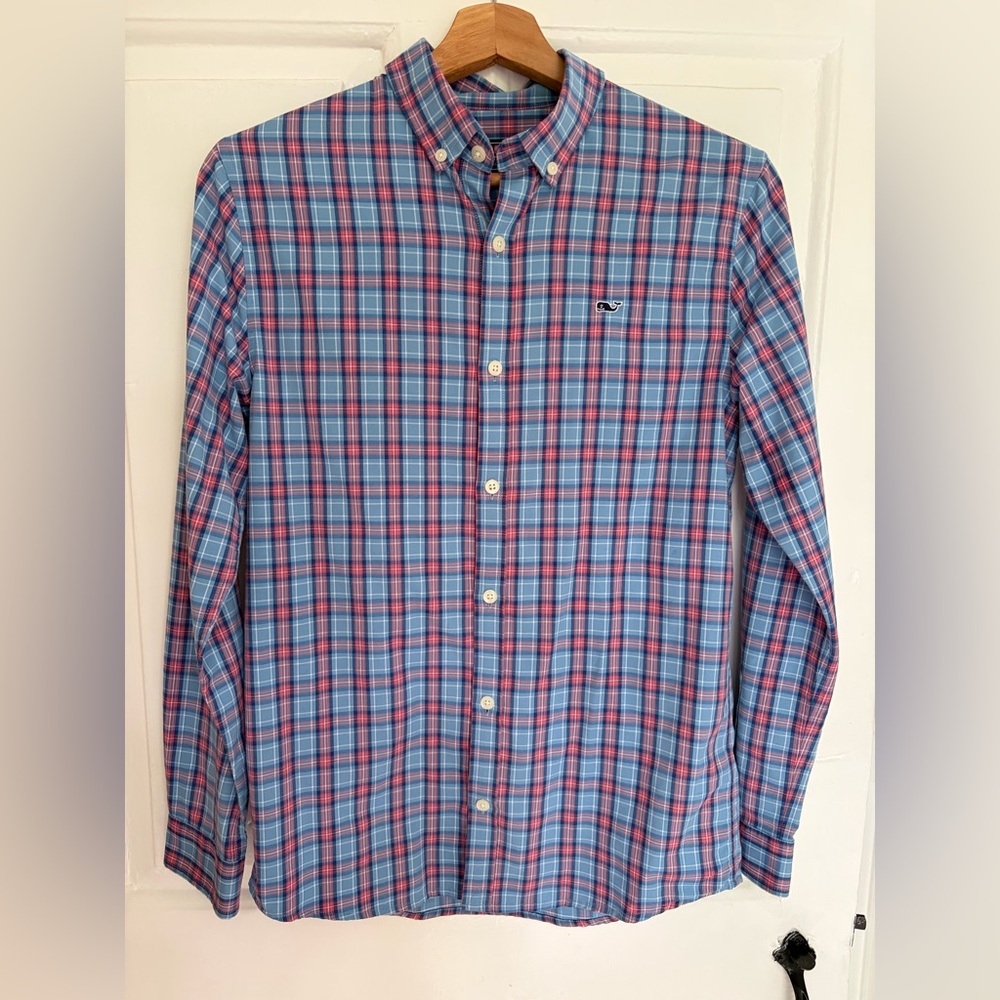Vineyard Vines Boys Button down Performance Whale shirt size L